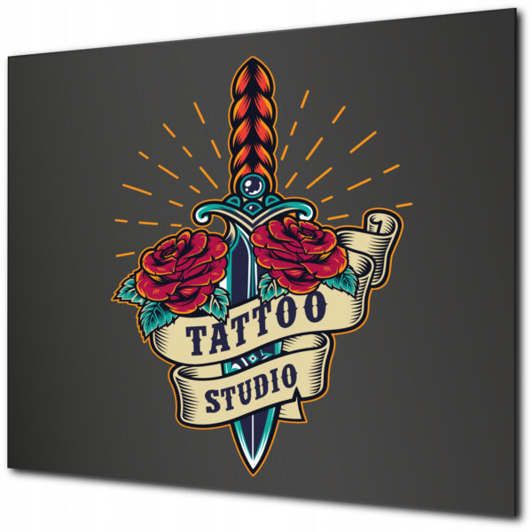 Tablica reklamowa Dibond czarna połysk z grafiką Tattoo Studio