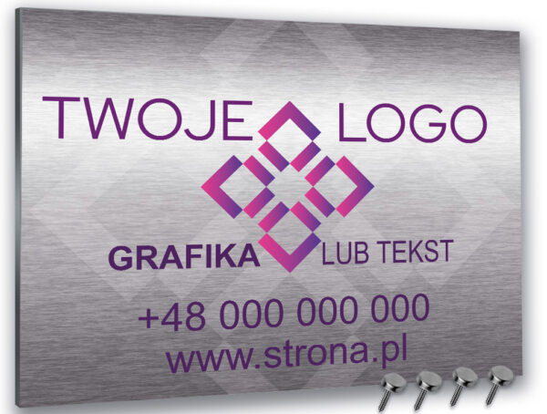 Tablica reklamowa Dibond srebrny szczotkowany z napisem zapraszamy
