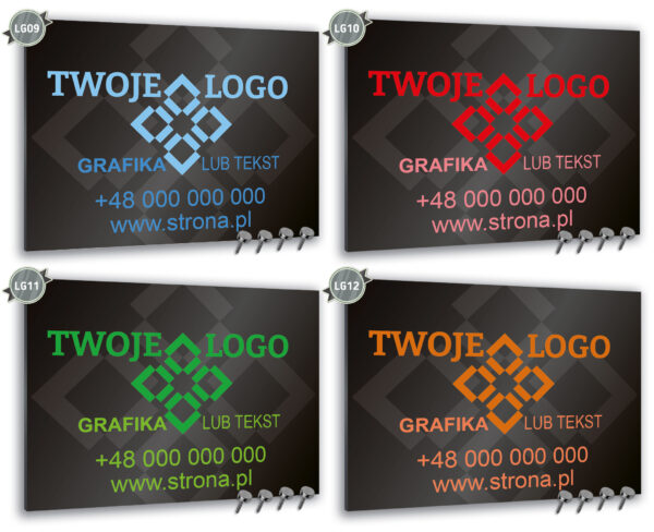 Czarna tablica reklamowa Dibond z nadrukiem logo UV