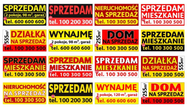 Galeria wykonanych banerów wielkoformatowych – tablice „Sprzedam”
