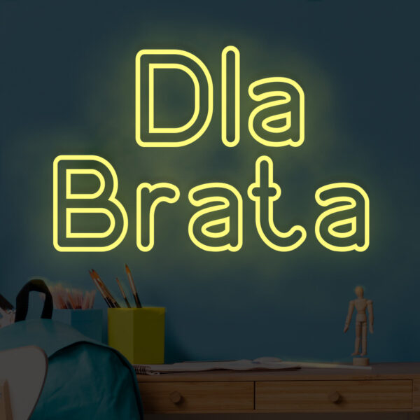 Żółty neon LED napis Dla Brata – ciepłe światło, dekoracja ścienna