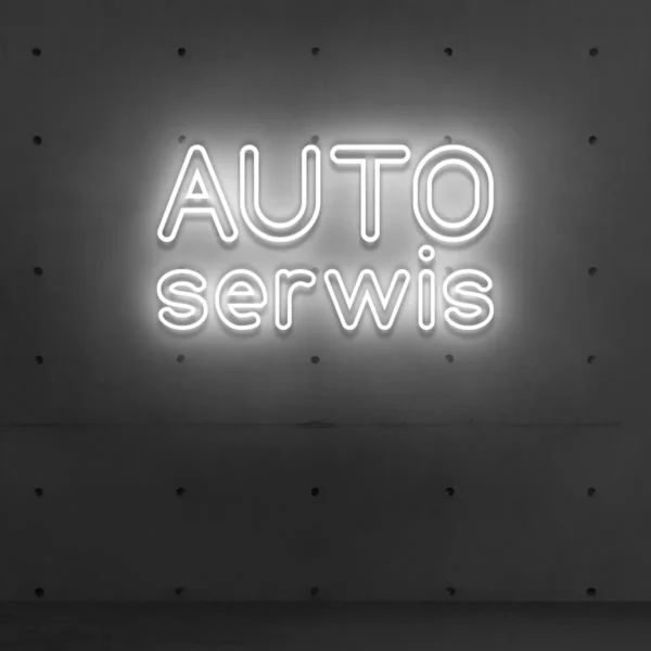 Biały neon LED z napisem „AUTO serwis” szyld warsztatu