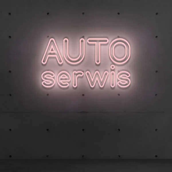 Jasnoróżowy neon LED z napisem „AUTO serwis” dekoracja