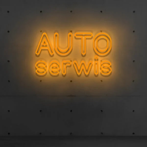 Pomarańczowy neon „AUTO serwis” ozdoba świetlna na ścianę