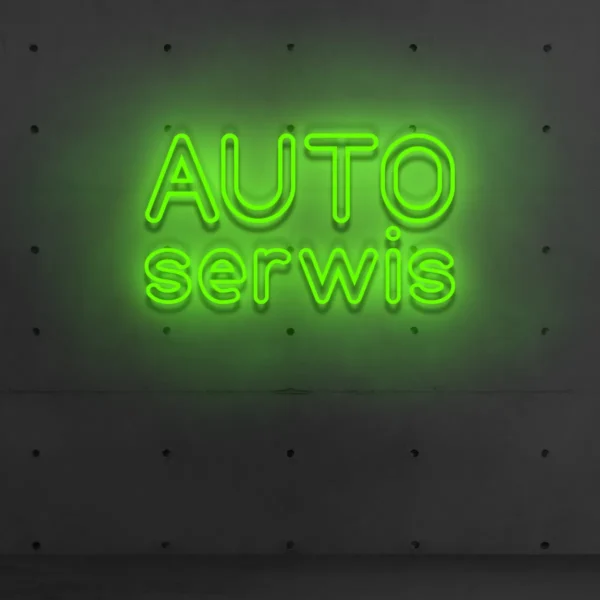 Zielony neon „AUTO serwis” podświetlany szyld serwisu