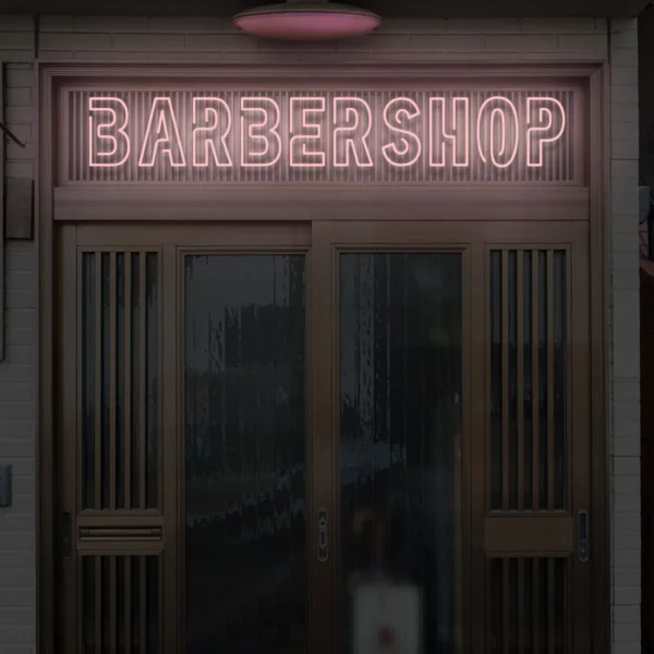 Jasnoróżowy neon LED z napisem BARBERSHOP dekoracja frontu