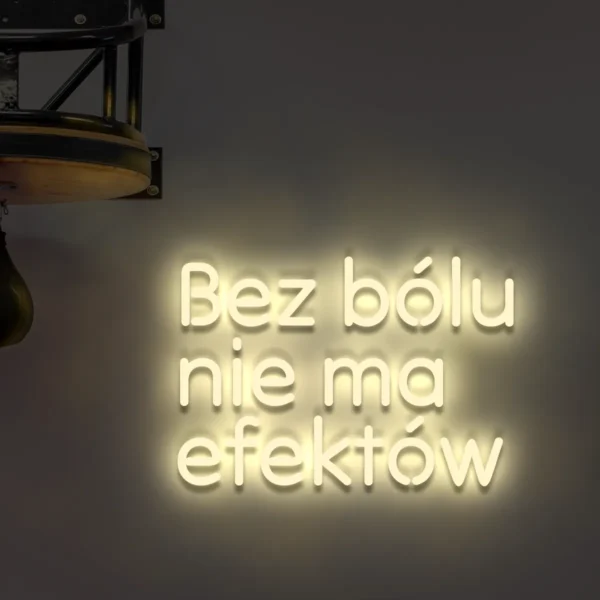 Beżowy neonowy napis Bez bólu nie ma efektów dekoracja ścienna