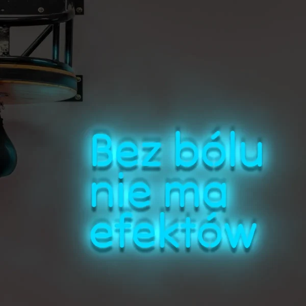 Niebieski neonowy napis Bez bólu nie ma efektów świecąca dekoracja