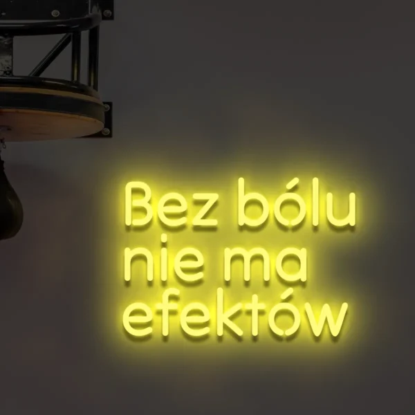 Żółty neonowy napis Bez bólu nie ma efektów dekoracja do siłowni