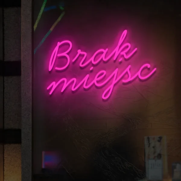 Różowy neonowy napis Brak miejsc szyld LED do lokalu