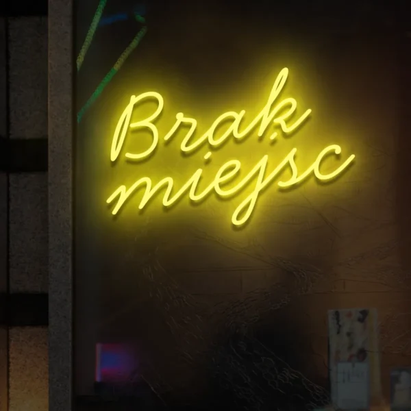 Żółty neon LED z napisem Brak miejsc informacyjna dekoracja do witryny