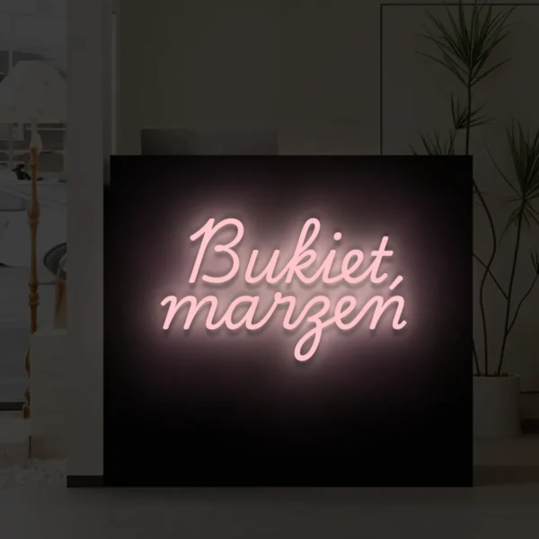 Jasnoróżowy neon LED z napisem Bukiet marzeń dekoracja