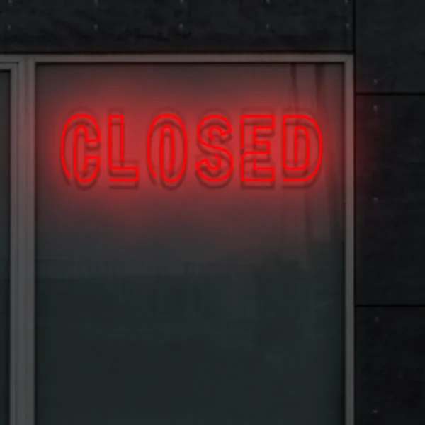 Czerwony neon Closed klasyczny napis informacyjny na drzwi