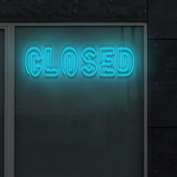 Niebieski neon LED z napisem Closed nowoczesny napis na witrynę