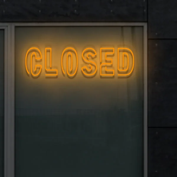 Pomarańczowy neon Closed intensywny świetlny napis do sklepu