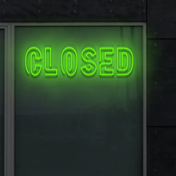 Zielony neon Closed świecący napis informacyjny LED