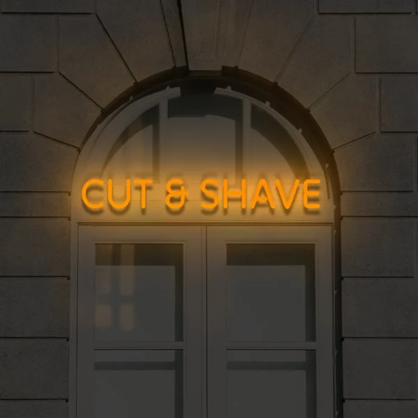 Pomarańczowy neon Cut & Shave ozdoba świetlna na fasadę