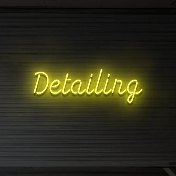 Żółty neonowy napis Detailing dekoracyjny szyld