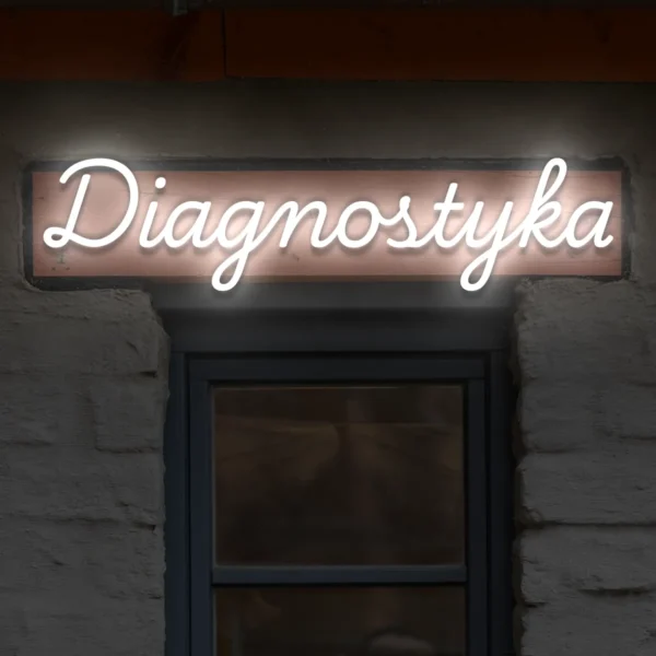 Biały neon LED Diagnostyka napis świecący do gabinetu