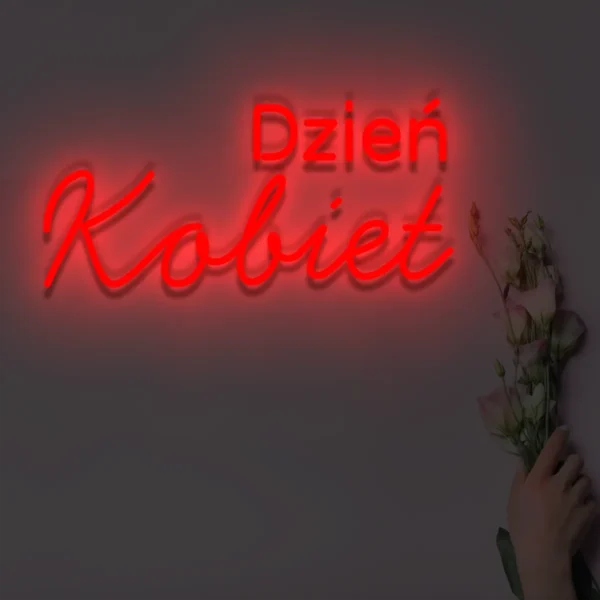 Czerwony neon Dzień Kobiet ozdoba do wnętrz z bukietem