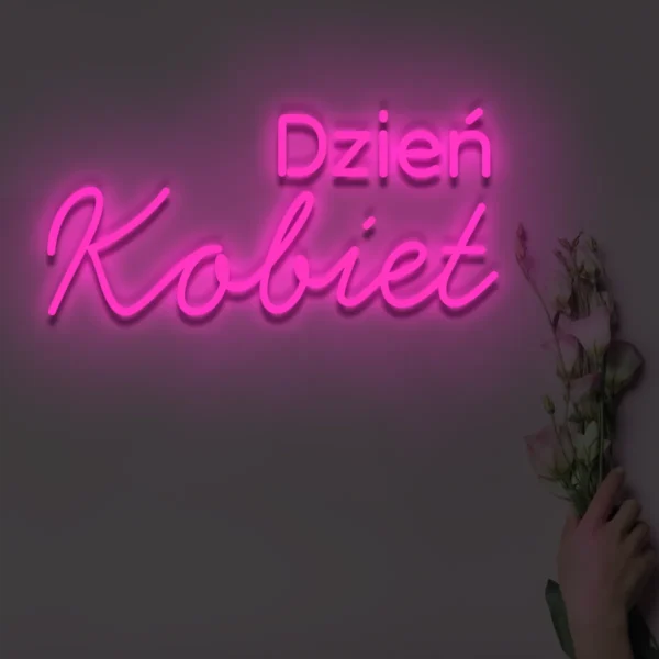 Różowy neon LED z napisem Dzień Kobiet dekoracja na ścianę