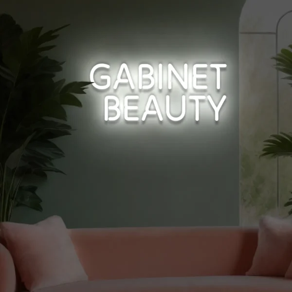 Biały neon LED z napisem „Gabinet Beauty” dekoracja ścienna