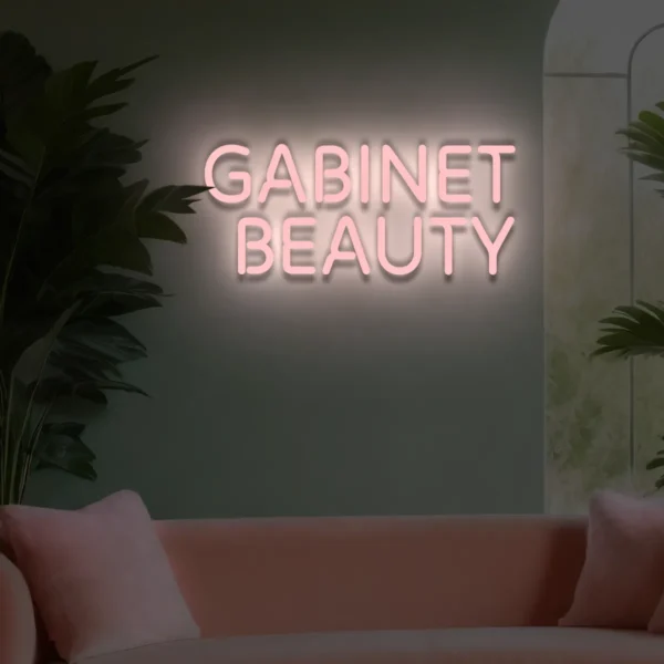 Jasnoróżowy neon LED z napisem „Gabinet Beauty” dekoracja