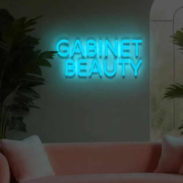 Niebieski neonowy napis „Gabinet Beauty” świecąca dekoracja