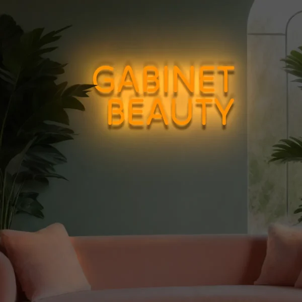 Pomarańczowy neon „Gabinet Beauty” ozdoba świetlna na ścianę