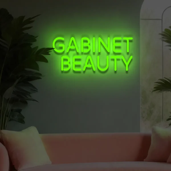 Zielony neonowy napis „Gabinet Beauty” świecąca dekoracja ścienna
