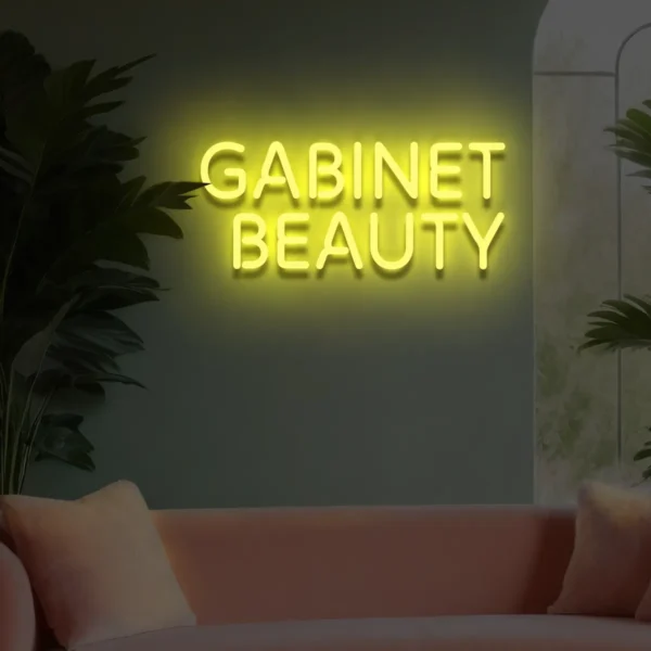 Żółty neon „Gabinet Beauty” ozdoba do nowoczesnych wnętrz