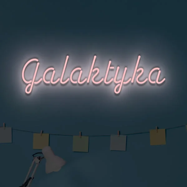 Jasnoróżowy neon LED z napisem Galaktyka dekoracja