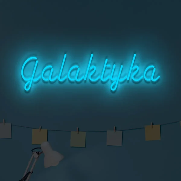 Niebieski neonowy napis Galaktyka świecąca dekoracja