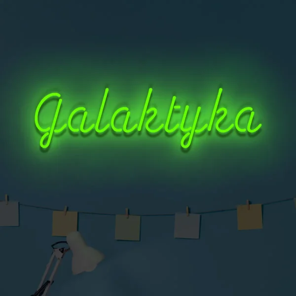 Zielony neonowy napis Galaktyka świecąca dekoracja ścienna