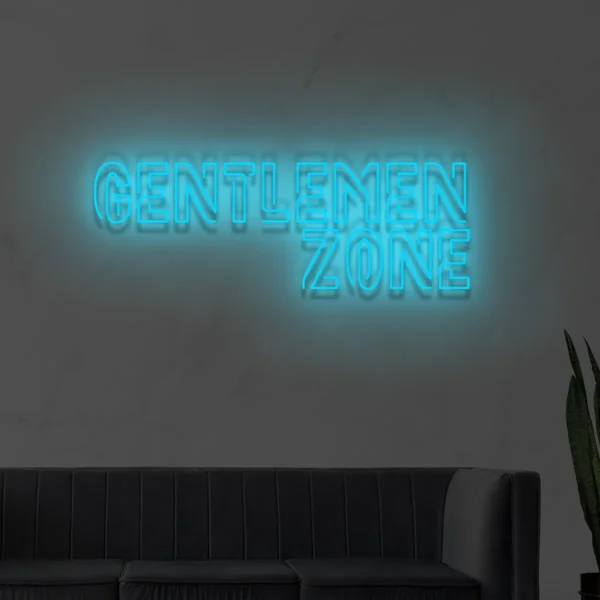 Niebieski neonowy napis Gentlemen Zone świecąca dekoracja