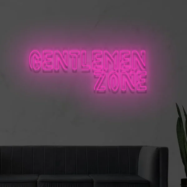 Różowy neon LED z napisem Gentlemen Zone dekoracja wnętrza