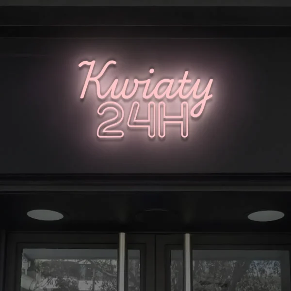 Jasnoróżowy neon Kwiaty 24H dekoracja na witrynę