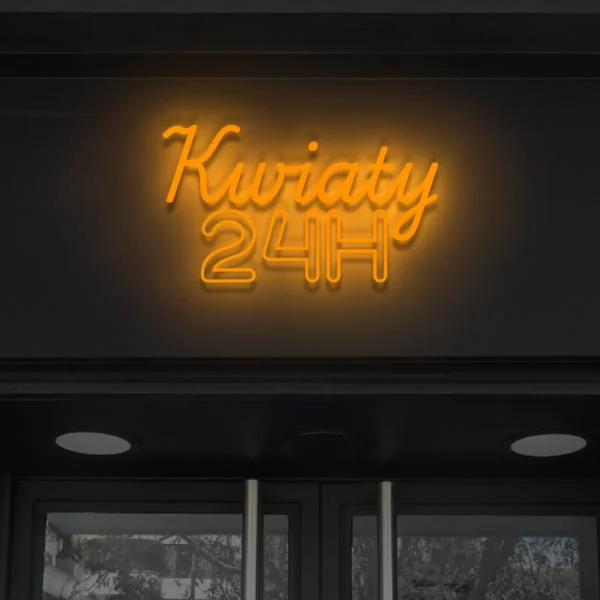 Pomarańczowy neon LED Kwiaty 24H świecący szyld