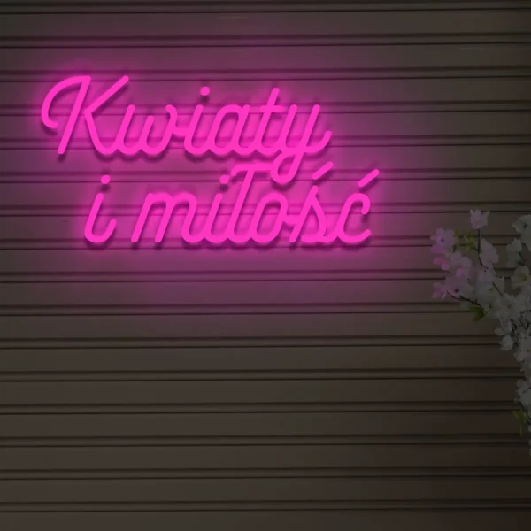 Różowy neon LED z napisem Kwiaty i miłość dekoracja wnętrza