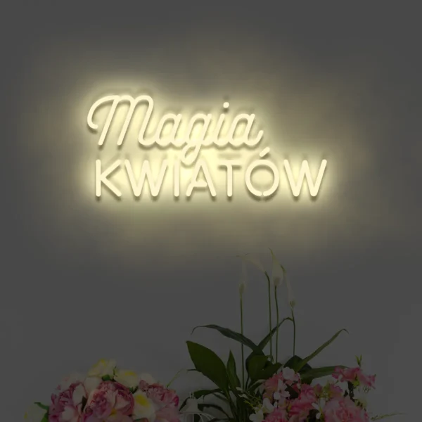 Magia Kwiatów – beżowy neon LED, dekoracyjny napis świecący do wnętrz