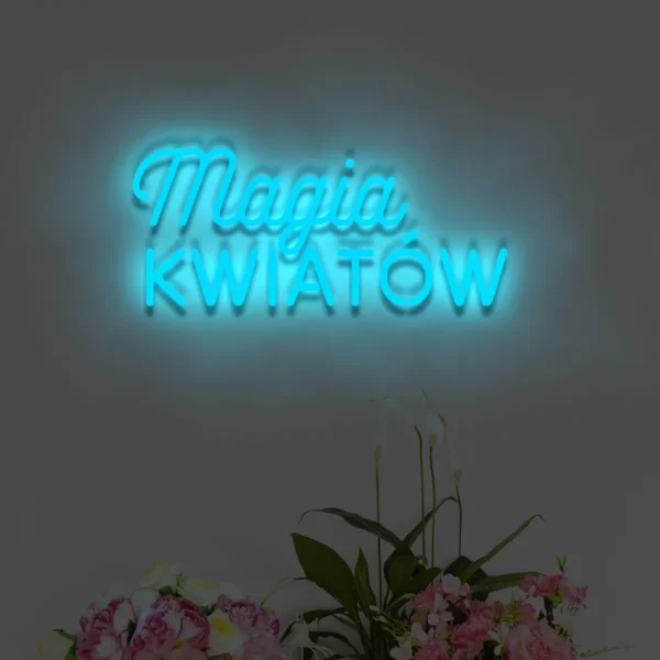 Magia Kwiatów – niebieski neon LED na ścianę, efektowna ozdoba świetlna
