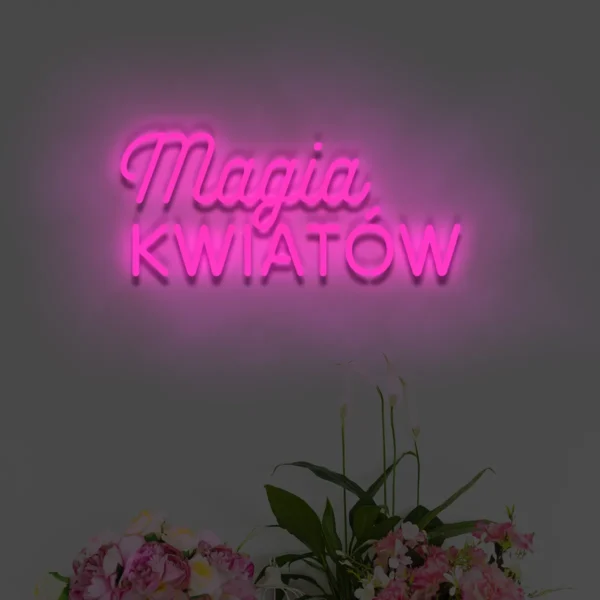 Magia Kwiatów – różowy neon LED na ścianę, dekoracyjny świecący napis