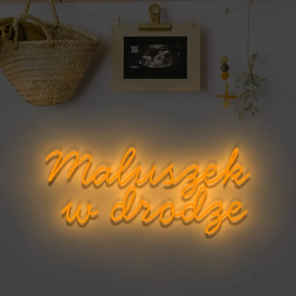Pomarańczowy neon Maluszek w drodze ozdoba świetlna na ścianę