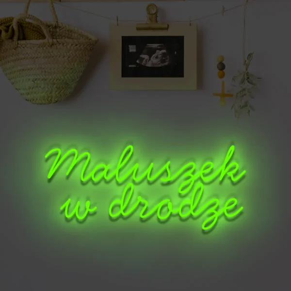 Zielony neon Maluszek w drodze świecący napis na ścianę