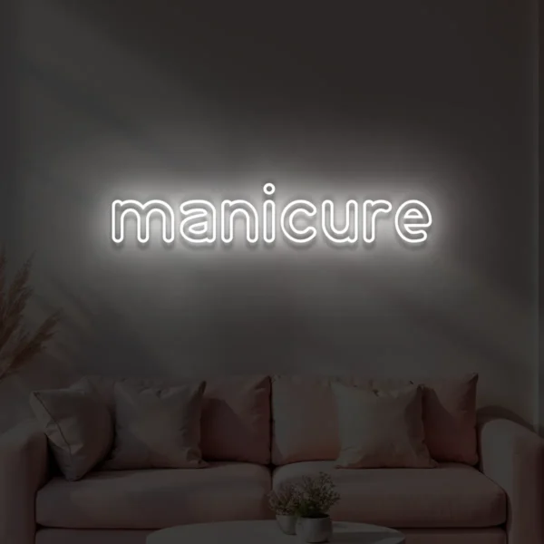 Biały neonowy napis manicure ozdoba do salonu paznokci