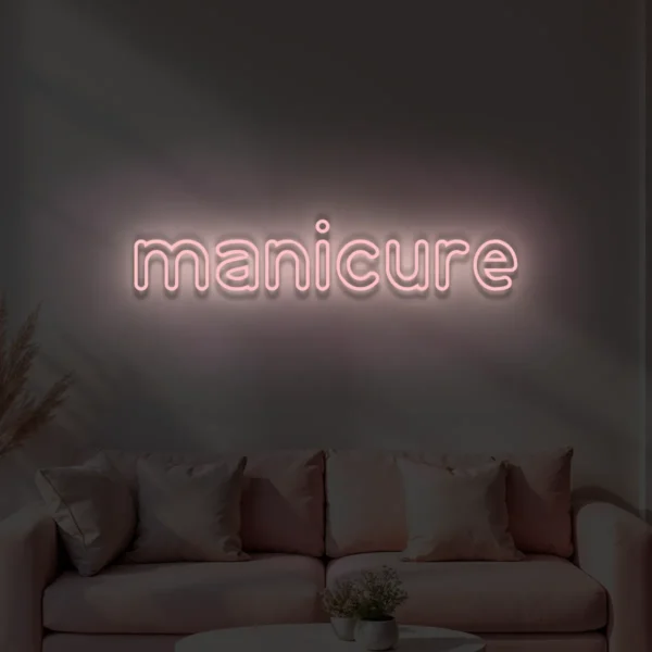 Jasnoróżowy neon LED z napisem manicure dekoracja wnętrza