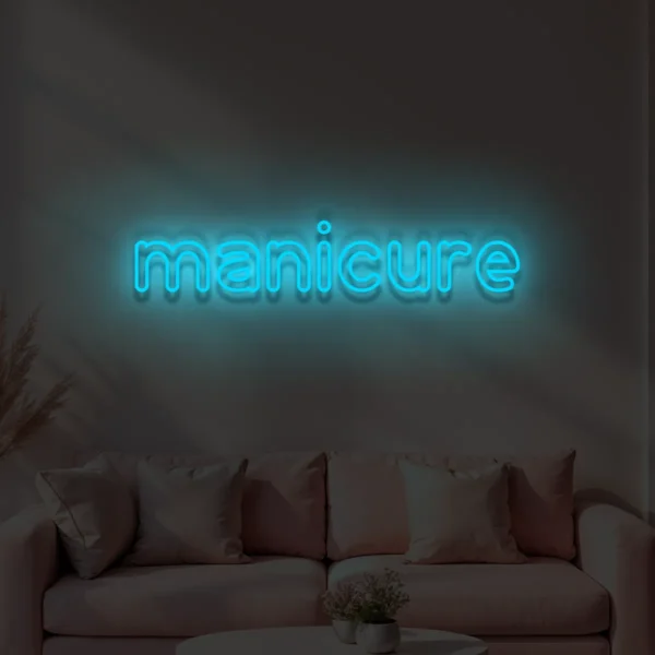Niebieski neonowy napis manicure świecąca dekoracja