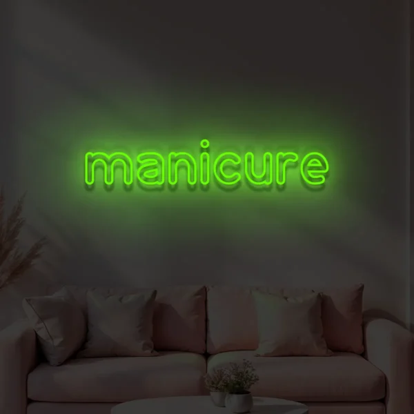 Zielony neonowy napis manicure świecąca ozdoba