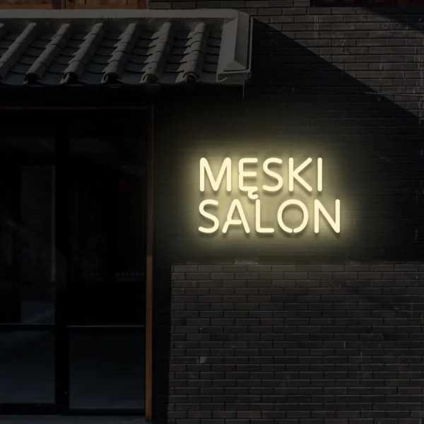 Beżowy neonowy napis Męski salon dekoracja ścienna