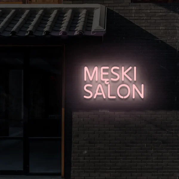 Jasnoróżowy neon LED z napisem Męski salon dekoracja